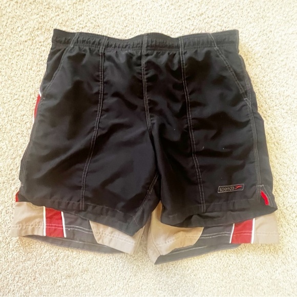 Speedo Mens Swim Trunks Sz L Mesh Lined Pockets Black Tan Short Long Lot 2x - Picture 12 of 12